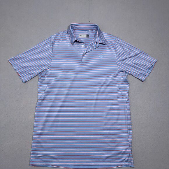 KJUS Golf Polo Shirt Mens Medium 50 Blue Red Performance Athletic Striped Casual - Picture 1 of 11